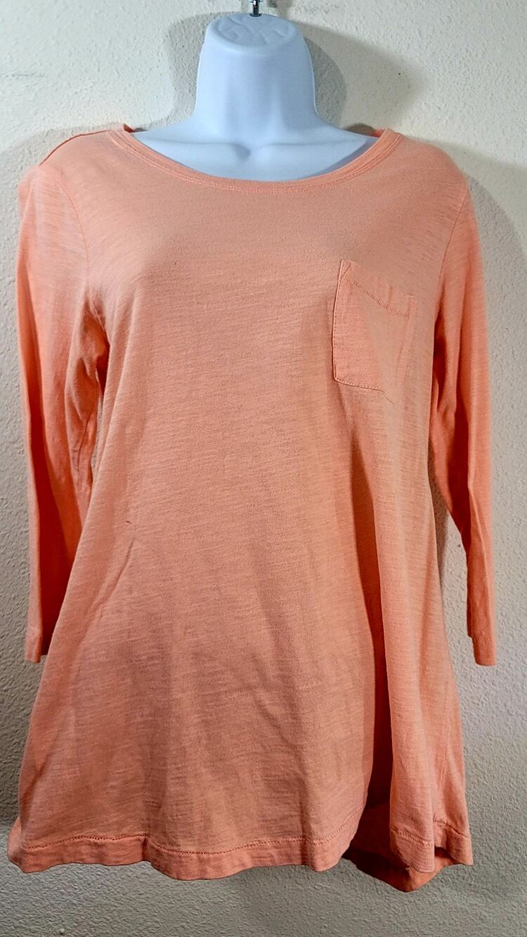 Westbound Light Orange Slub Knit 3/4 Sleeve Top Medium Lightweight Soft Stretch
